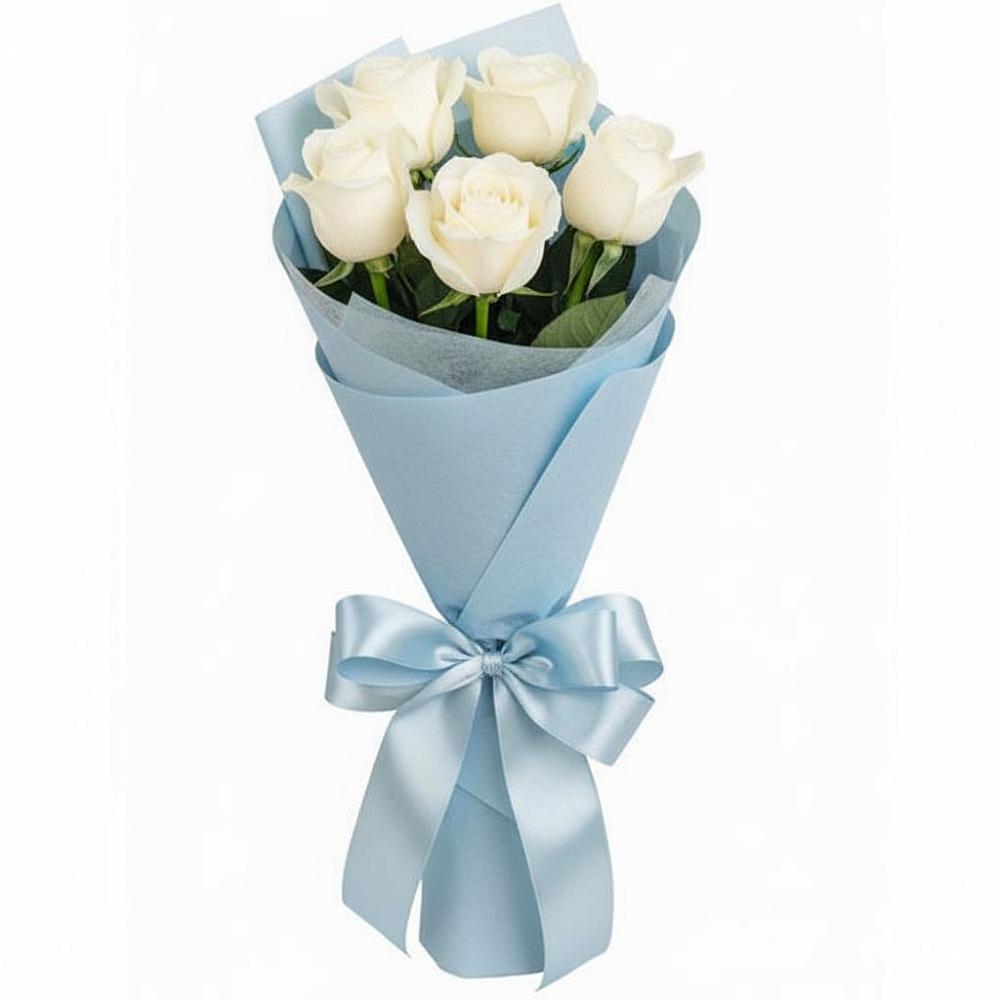 Букет 5 Белых роз Проуд в Лазарево