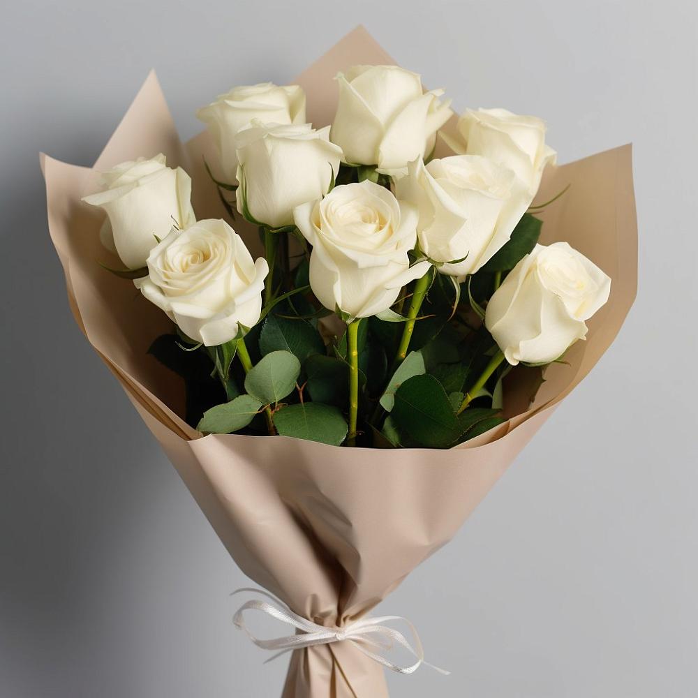 Букет 9 Белых роз Эдлесс Лав в Лазарево