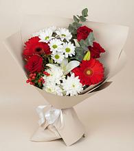 Букет цветов из:  Розы, Хризантемы, Герберы и Лилии в Лазарево