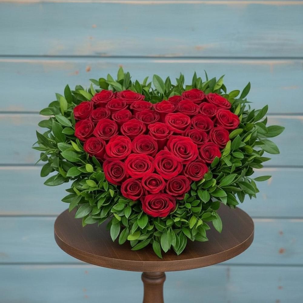 Цветочная композиция из Розы в виде сердца в Лазарево