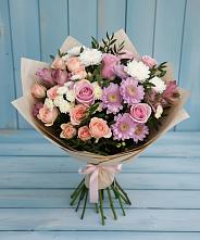 Букет цветов из:  Хризантемы, Розы и Альстромерии в Лазарево