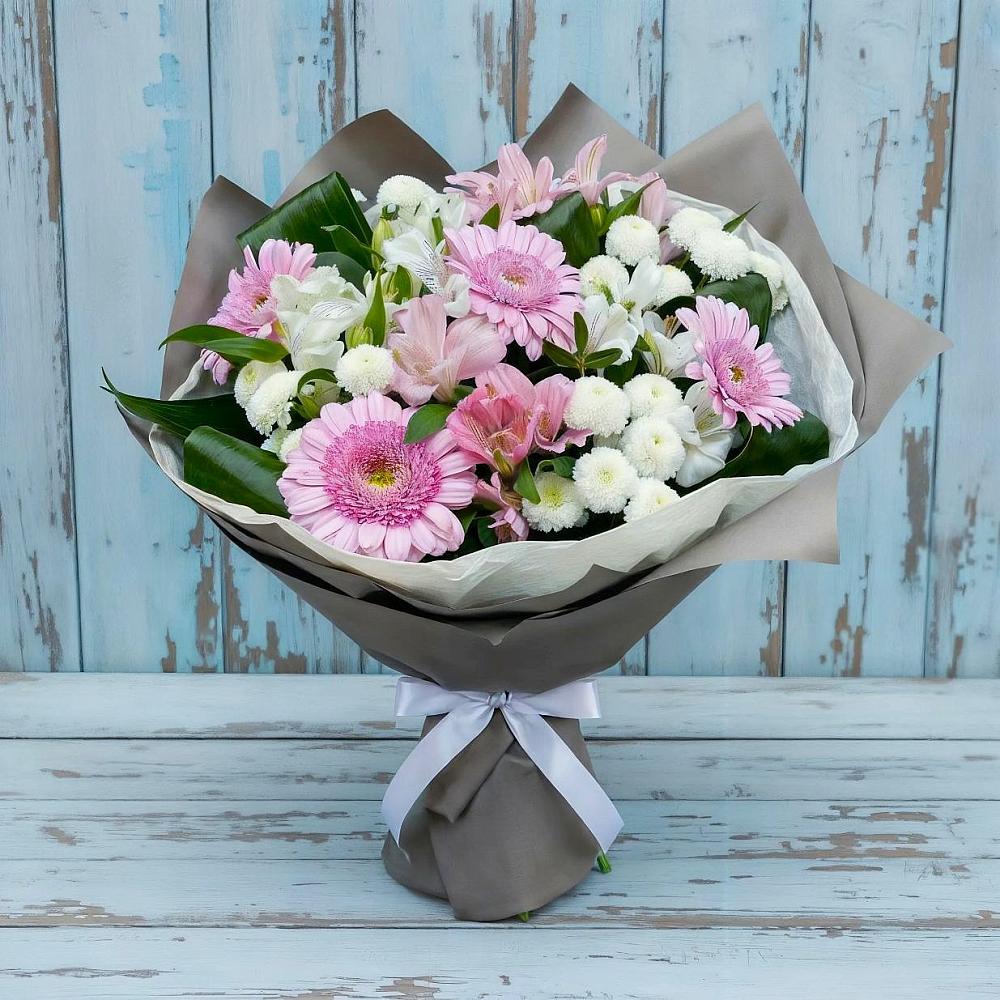 Букет цветов из: Герберы, Альстромерии и Хризантемы в Лазарево