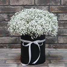 Цветочная композиция из Гипсофила в шляпной коробке в Лазарево